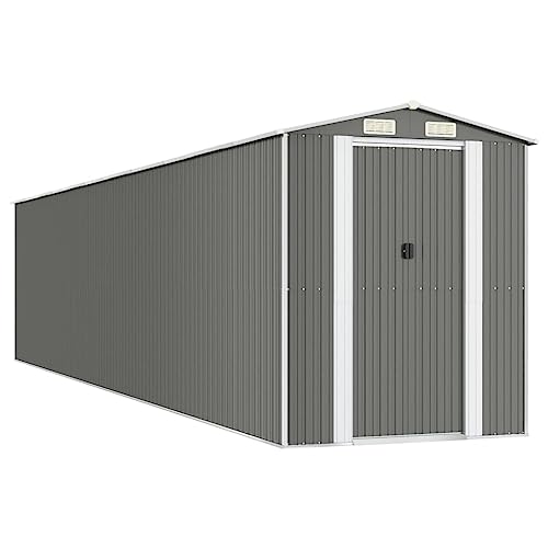 vidaXL Geräteschuppen Gerätehaus Garten Schuppen Gartenhaus Hütte Haus Laube Gartenschuppen Lagerschuppen Hellgrau 192x938x223cm Verzinkter Stahl