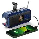 Libovgogo DF-589 Kleines Notfallradio mit Handkurbel, wasserdichter Bluetooth-Lautsprecher, tragbares digitales AM FM Radio mit Taschenlampe, Blitzlampe, 2000mAh Powerbank, Solar Kurbelradio