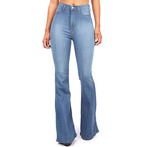 Briskorry Damen Schlaghosen Lang Stretch Jeanshose Schlag Weite Schlagjeans 90er Jahre Freizeithose mit Tasche Weites Bein Denim Hose Hüftjeans Hüfthose Jeanshosen Hosen