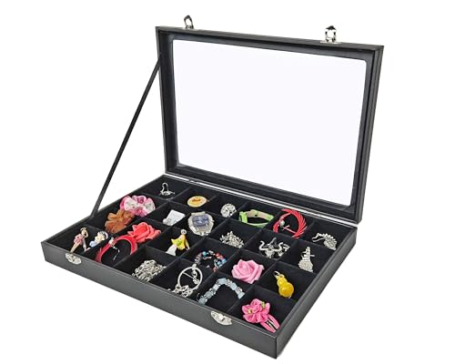 Yudu® Schaukasten Schmucklade Schmuckkasten mit Glasdeckel 24 Fächern