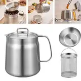 Wongfey Oil Pot - 304 Stainless Steel Large Capacity Oil Fryer And Filter Cup Combo,Wongfey Oil Pots for Cooking,with Removable Strainer and Snug Lid, Versatile Oil Filter Vessel for Kitchen (1.5L)