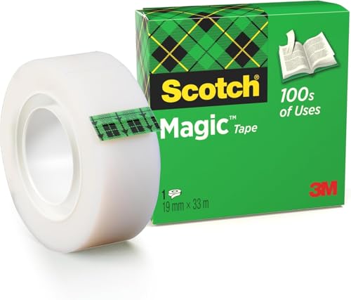 Scotch Magic Tape - 1 Rolle, 19 mm x 33 m - Unsichtbares Klebeband für allgemeine Zwecke zur Reparatur, Etikettierung und Versiegelung von Dokumenten