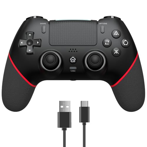 RCCBOOST Controller für PS4 mit TURBO MACRO Programmierung, 2024 Neuer HALL Effect Joystick Sensitive Non Drift, 1000mAh Akku Controller für PS4/ Pro/Slim mit Lautsprecher Audio Jack(Rot)