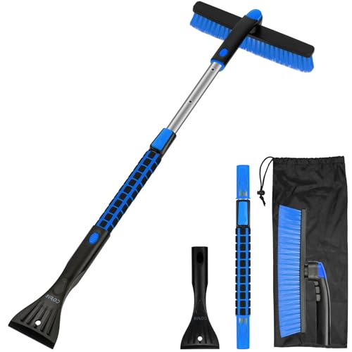 COFIT Schneebürste Auto Eiskratzer 2 in 1, Schneekratzer Mit Besen Lang 92cm, Teleskop Schneekratzer Weich, Scheibenkratzer für LKW Wohnmobil SUV, Blau