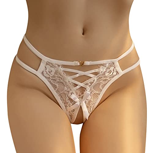 Benutzerdefinierte niedrige Taille Tangas No Show Bikini benutzerdefinierte Tangas Frauen Unterwäsche Höschen Baumwoll-Tanga Unterwäsche Herren Sexy Durchsichtig (White, One Size)