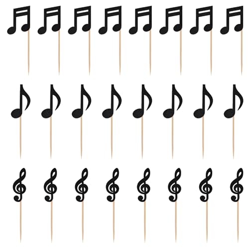 Wisebom 24 Stück Musik Noten Tortendeko, Glitzer Musik Cupcake Topper, Musikinstrument Cupcake Topper Musiknoten Silhouetten Cake Deko für Baby Shower Hochzeit Geburtstag Party Torten Dekorationen