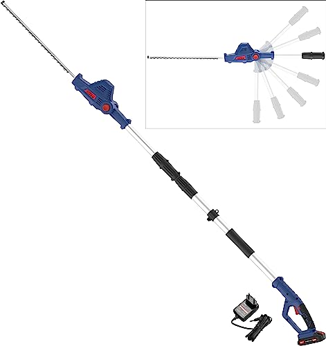 Güde Akku Teleskop Heckenschere HST 18-201-05 (18 V, 43 cm Schnittlänge, 15 mm Schnittstärke, 6-Fach schwenkbarer Kopf (90°), Teleskop-Auszug bis 2,65 m, Tragegurt, Softgriff, inkl. Akku & Ladegerät)