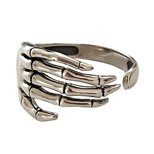 HIOPOIUYT Vintage Fünf-Finger-Klauenringe für Damen und Herren, Punk-Skelett, Hand-Ring, verstellbar, Hip-Hop-Party-Schmuck, Siehe Abbildung