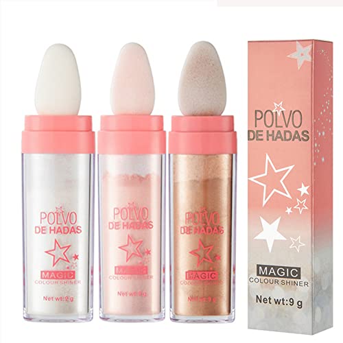 Hocossy Highlighter Puder Stick, 3 Farben Polvo De Hadas Glitzer Patting Puder, Körper Aufhellen Schimmer Sparkle Patting Puder für Gesicht Augen Lippen Haare Körper Glow Kosmetik (3 Colors Set)