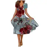 Sommerkleid Damen Lang Abendkleid V-Ausschnitt A-Linie Kleider Festliche Ballkleider Vintage Rockabilly Cocktailkleid Kurzarm Swing Freizeitkleid Große Größen Strandkleid Chiffon Partykleid