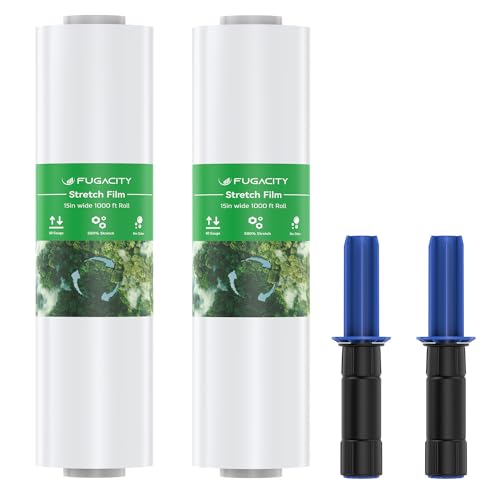 Stretchfolie, 38,1 cm breit, 304,8 m, robuste Schrumpffolie, 60 Gauge, 500% dehnbar, industrielle Stärke, für Palettenfolie, Möbelverpackung, Umzug und Schutz, 2 Rollen mit Griffen, 2 Stück