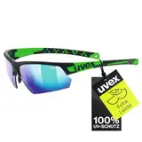 Uvex sportstyle 224 - Sportbrille für Damen und Herren - verspiegelt - druckfreier Sitz & perfekter Halt - black matt green/green - one size