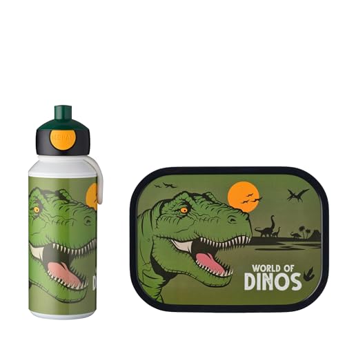 Mepal - Lunch-Set Campus - Lunch-Set für Kinder mit Pop-up Trinkflasche & Lunch Box - Lunch-Set für die Schule oder unterwegs - Spülmaschinenfest & BPA-frei - 400 ml + 750 ml - Dino