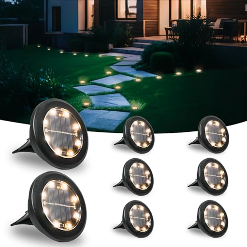 Hqynss 8 Stück Solar Bodenleuchten Aussen,8 LED Solarleuchten für Außen,Gartenbeleuchtung Solar IP65 Wasserdicht Lange Lebensdauer, Solarlampen für Garten Rasen Auffahrt Gehweg Patio Hof, Warmweiß