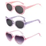 Hifot 3 Stück Sonnenbrille Kinder Mädchen, Süße Herz Sonnenbrille Katzen Sonnenbrillen Set, Sonnenbrille Mädchen Party Sonnenbrille Geschenk, Party Zubehör Bunte Sonnenbrillen Kinder 3-8 Jahren