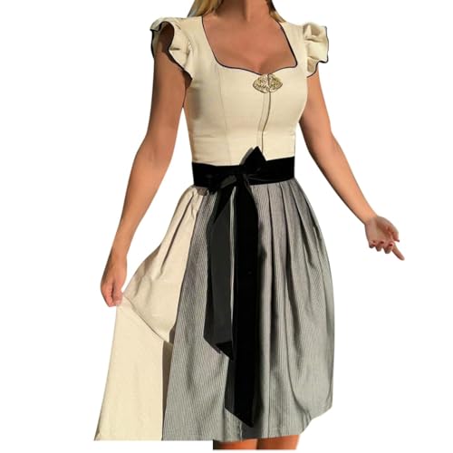 ORANDESIGNE Dirndl Damen Dirndelkleider Günstig Oktoberfest Damen Outfit Dirndl-Komplettsets Midi Dirndl Lang Grosse Grössen Dirndlbluse Oktoberfest-Kostüm A Weiß M