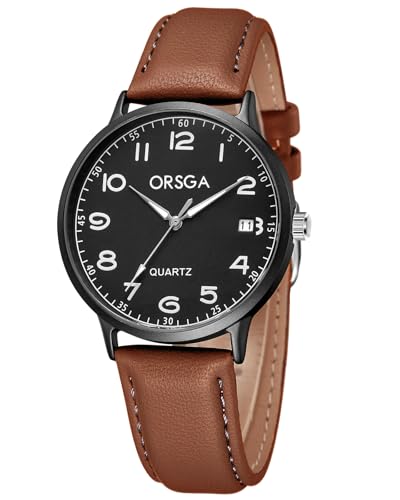 CIVO Uhr Damen Lederarmband Armbanduhr: Analog Quarz Damen Uhren - Braun Schwarz Damenuhr mit Großen Ziffern