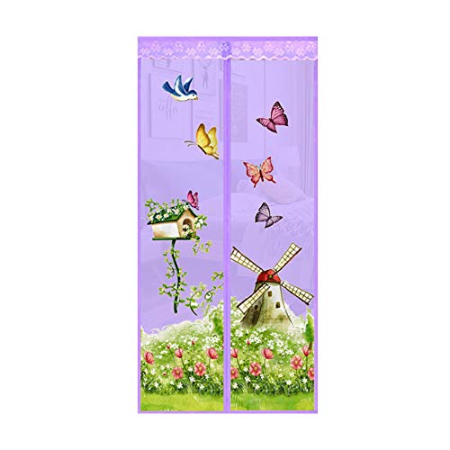 happyhouse009 Schmetterling-Windmühlen-Vorhang für Garten, magnetisch, Fliegenschutz, Insektenschutz, Freisprecheinrichtung, Sommer, magnetisch, Fliegenvorhang, lila, 100 x 210 cm