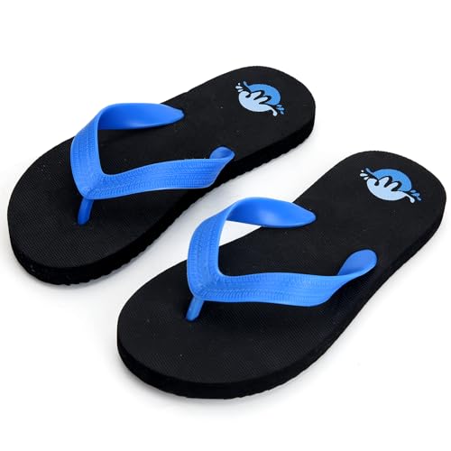 WateLves Flip Flops Kinder Zehentrenner Mädchen Jungen Badelatschen Sommer Strand und Pool Rutschfeste Zehensandalen(Schwarz Blau, 35EU)