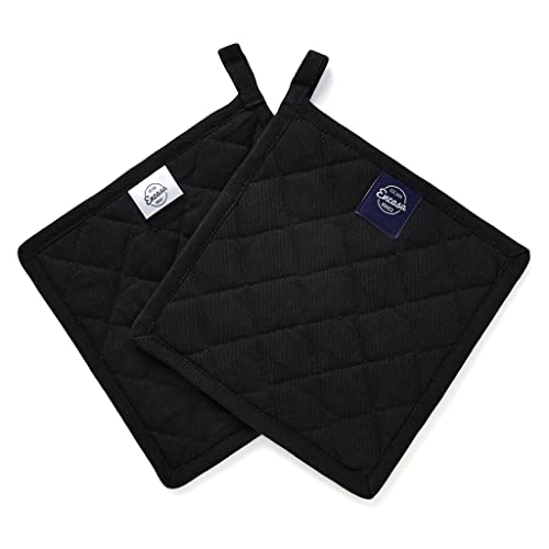 Encasa Homes 21 cm Ofen-Mikrowellen-Topflappen (2er-Set) zum Kochen und Backen in der Küche - hitzebeständig, Schutz der Hände vor heißen Gerätschaften - Vollschwarz