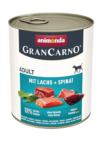 GranCarno Hunde Nassfutter mit Lachs + Spinat (6 x 800 g), Hundefutter nass ohne Getreide und Zucker von animonda, für ausgewachsene Hunde, mit frischen fleischlichen Zutaten