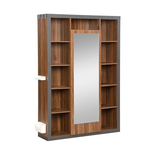 Garderobe mit Spiegel, Flurgarderoben Set mit Haken, Kleiderbügelnund Schuhschrank, Ideal für Flur Multifunktionsgarderobe und Vitrine, Vorzimmer Möbel, Grau und Schwarz