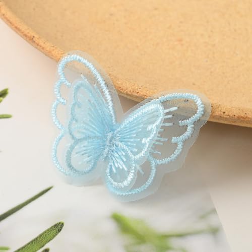 10 Stücke Stickerei Nähen Aufbügeln Schmetterling Patch,Spitze Applikation Stickpatches Organza Lace Appliques Spitzenapplikationen Patches für Reparieren Dekorieren von Kleider,Hellblau