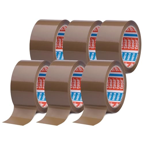 tesa tesapack im 6er Pack - Geräuscharmes Paketklebeband zum Verpacken von Paketen und Versandschachteln - braun - 6 Rollen je 66 m