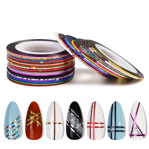 ZKGYUS 30 Rollen Nageldesign Nail Art Stripes, Tape Sticker Zierstreifen Packung Selbstklebend Glitze Line DIY Nail Art Styling Tools Striping Tape Aufkleber Set