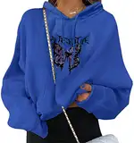 ORANDESIGNE Damen Sweatshirt Pullover Teenager Mädchen Hoodie Herbst Winter Hoodie Frauen Pullover Oberteile Langarmshirt Kapuzenpullover Mode Bequem Casual Pulli mit Kordel und Taschen A Blau L