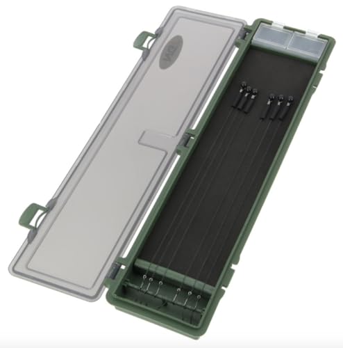 NGT 34,5 x 9 x 2,5 cm große, grüne Aufbewahrungsbox aus Kunststoff mit Angelhaken zum Karpfen-/Süßwasserangeln