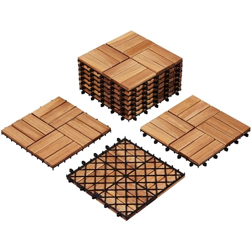 Yaheetech Holzfliesen Akazie 30x30 cm, 10er Set-0,96 m² Leicht Verlegbar Terrassenfliesen Balkonfliesen Klicksystem, Wetterfest Bodenfliesen Gartenfliesen für Terrasse, Balkon & Garten, Holzfarbe