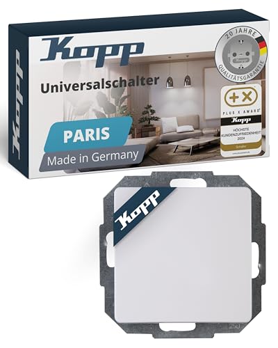 Kopp PARIS Universalschalter in Arktis-Weiß - Lichtschalter-Unterputz mit 10AX Schaltvermögen - Hochwertiger IP20 Schalter mit Steckklemmen - Stilvoller Wechselschalter-Unterputz 250V~