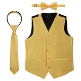 Alizeal Jungen Fliege, Krawatte und Anzug Weste Einfarbige klassische Krawatte und Weste 3pc Set, Golden-12