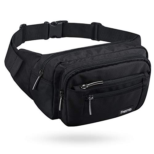 FREETOO Gürteltasche Bauchtasche Multifunktionale Hüfttasche mit Reißverschluss Geeignet für Reise Wanderung und Alle Outdoor-aktivitäten Schwarz für Damen und Herren (Schwarz)