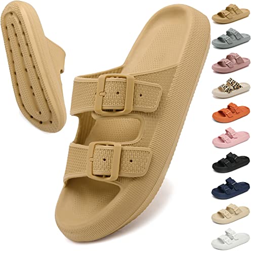 Geweo Badeschuhe Damen Herren Hausschuhe Pantoffeln Badeschlappen Super Weich Rutschfeste Unisex Strand Sandalen Indoor Slippers Dicke Sohle Duschsandale Braun 35/36EU