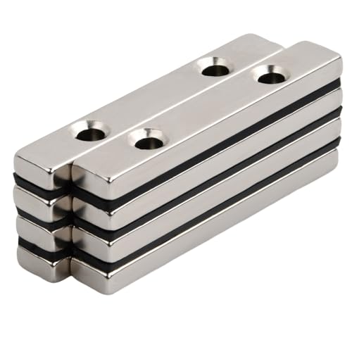 8 Stück Stark Neodym Viereckig Ziegel Magnete, Neodym Magnete Extra Stark, Magneten Schraubbar Flach, Magnete mit Loch Magnetverschluss, Rechteckmagnete für DIY Bauhandwerk Büro (60×10×5mm)