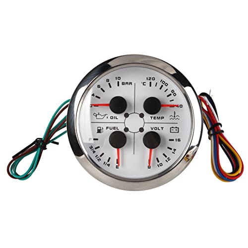 4-Zoll-Messgerät Universal 4-Zoll-85-mm-Messgerät Multifunktions-Heizöldruck-Temp-Volt-Messgerät DC 9-32 V für Auto Wohnmobil Boot Motorrad 4-Zoll-Messgerät Un