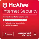 McAfee Internet Security (3 Geräte) 2025 | 12 Monate| Echtzeitschutz für PCs vor neuen und dynamischen Bedrohungen | Digitaler download