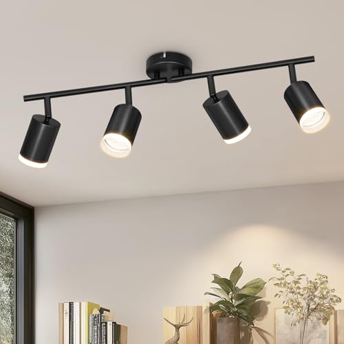 VEKIDOT LED Deckenstrahler 4 Flammig Schwarz - Strahler Deckenleuchte Schwenkbar 350° - Deckenlampe Spot GU10 - Deckenspot Modern Lampen Wohnzimmer - Küchenlampe Schlafzimmerlampe (Ohne Leuchtmittel)