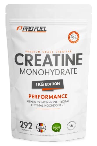 Creatin Pulver 1kg / 1000 g reines Creatin Monohydrat Pulver in mikronisierter Qualität - Kreatin Monohydrat optimal hochdosiert - Creatin-Pulver ohne Zusätze, 100% vegan, Vorrat für 292 Tage