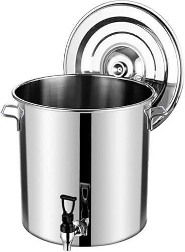 Edelstahl-Haushaltskessel, Suppentopf mit Deckel, Brühtopf mit Zapfhahn, Thermosbehälter für Kaffee, Milch, Wasser, Saft(Size:30L (35 * 35cm/13.8 * 13.8inch))