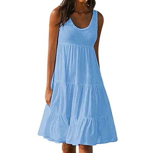 tsaChick Sommerkleid Damen midi elegant, cocktailkleid Damen elegant für Hochzeit grün, blusenkleid Damen, Sommerkleid Damen leicht leinen, Sky Blue 4XL