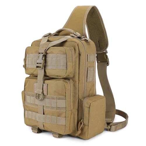 ENJOHOS Taktisch Groß Brusttasche Military Schultertasche Molle Schultertasche für MännerTactical Sling Rucksack Umhängetasche Chest Sling Pack für WandernTrekking, Reisen, Camping (Braun)