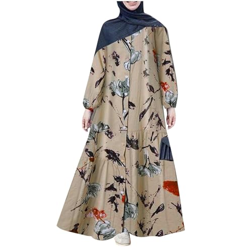Gebetskleidung für Frauen - Islam Set Damen Muslimisches Kleid Blumendruck Muslimische Kleider Unifarben Muslimische Kleidung Winter Casual Loose Tesettür Abiye Elbise Ramadan Outfit