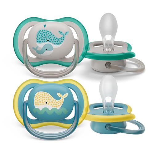 Philips Avent ultra air Schnuller - 2er Pack, BPA-freier, atmungsaktiver Schnuller für Babys ab 18 Monaten, inklusive Transport- und Sterilisationsbox, Wal/Wal (Modell SCF349/24)