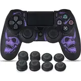 YoRHa Laserschnitzen Silikon Hülle Haut für PS4 Controller x 1 (Violett) mit Pro Thumb Grips Aufsätze x 8