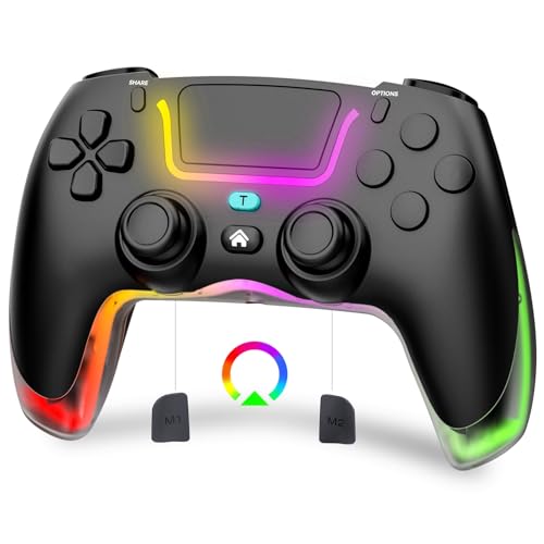 Shiptree Wireless Controller für P4, RGB Gamepad Controller mit Makro M1/M2 & 6-Achsen Gyro & Dual Vibration & Audio Jack & Turbo, Games Zubehör Kontroller Kompatibel mit P4/Pro/Slim