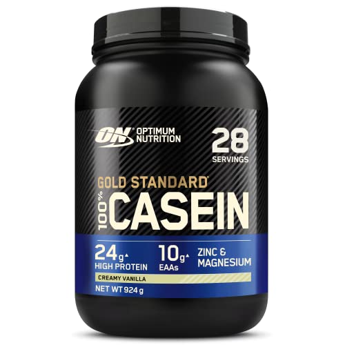 Optimum Nutrition Gold Standard 100% Casein langsam abbauendes Proteinpulver mit Zink, Magnesium & Aminosäuren, fördert Muskelwachstum & Reparatur über Nacht, Creamy Vanilla, 28 Portionen, 924 g