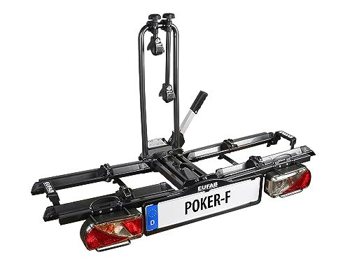 EUFAB 12010LAS Fahrradträger POKER-F, E-Bike geeignet, komplett vormontiert, Diebstahlschutz, für 2 Fahrräder, für Anhängerkupplung, Schwarz, 142 x 70 x 58 cm